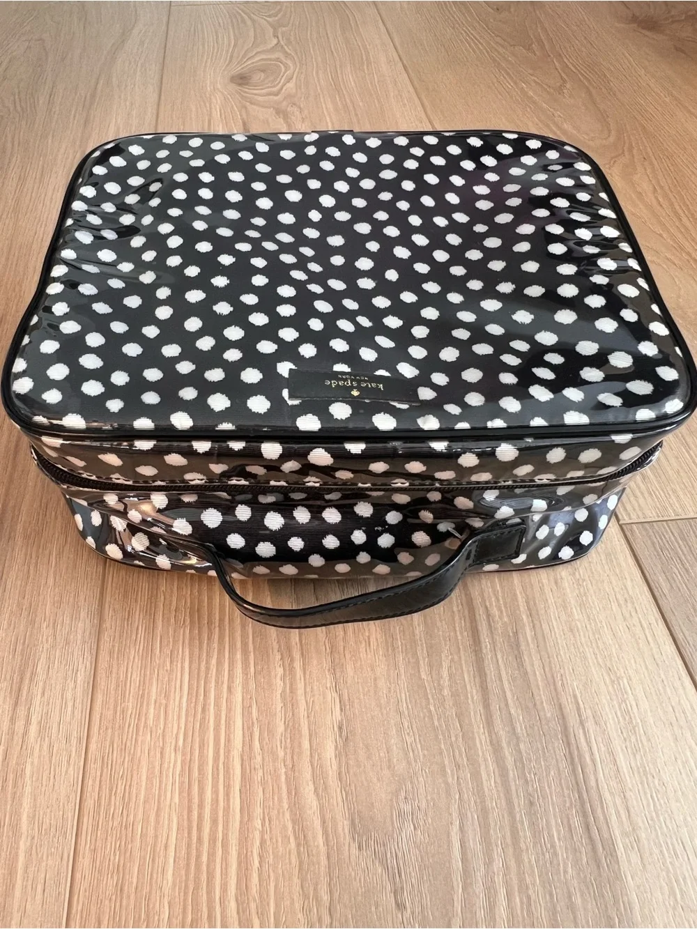 kate spade Black and White Polka Dot Cosmetic Train Case